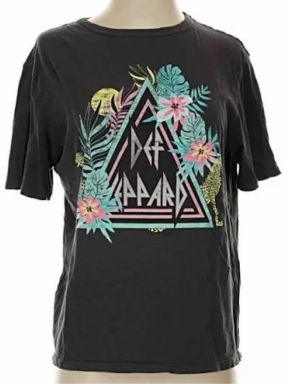 Black Def Leppard Graphic Band Tee with Tropical Floral Print